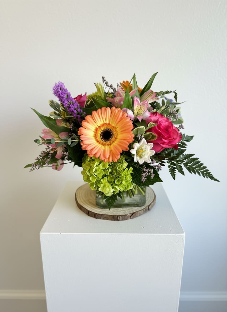 Designers Choice VASE Arrangement - Leave it up to the designer!  Our designers will design an absolutely stunning and original styled piece using the freshest seasonal flowers available at the time your order is placed. Arranged in a vase to complement your design. Let us know if there are any specific colors or varieties of flowers you have in mind, we will try our best to accommodate!