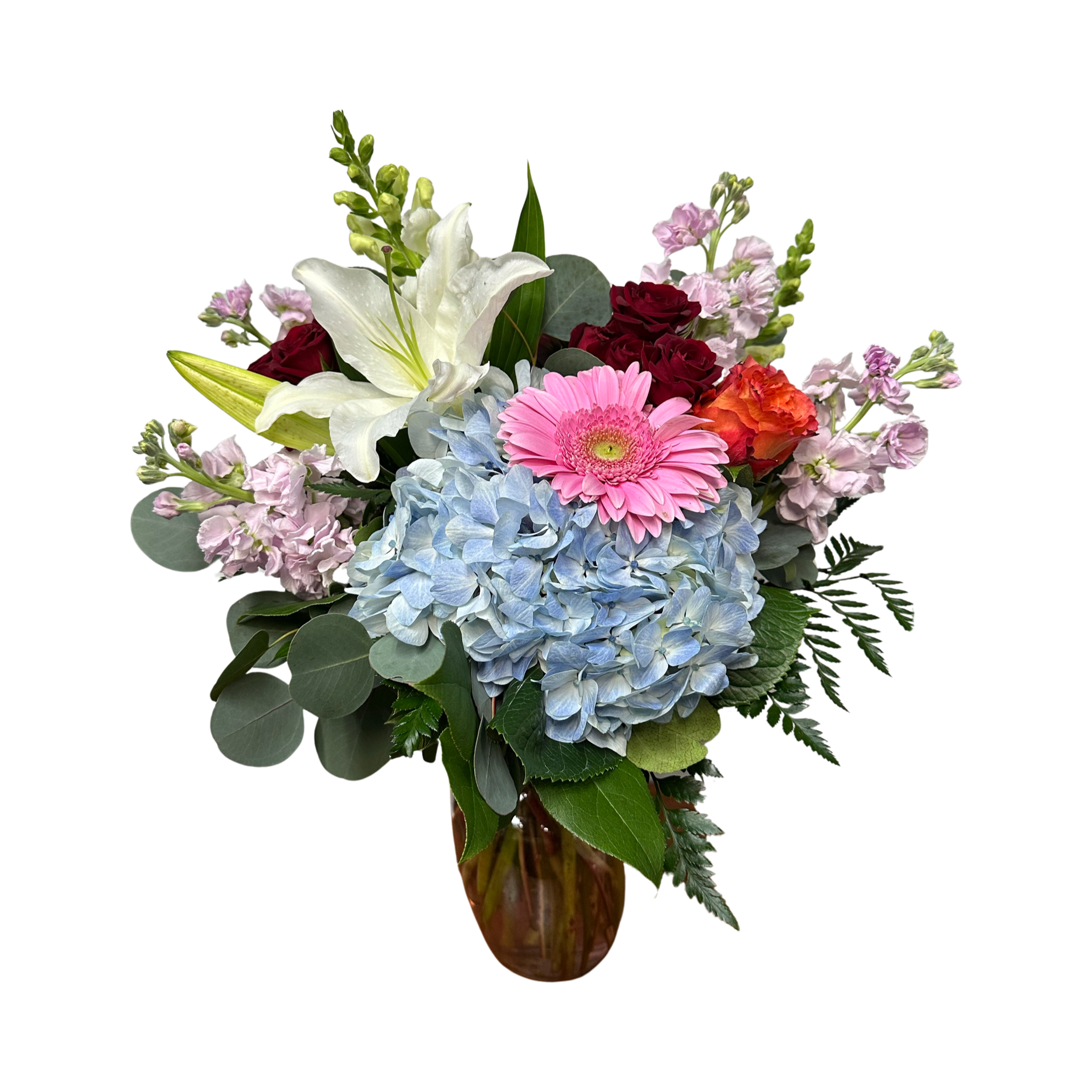 Designing Joy  - Florals according to your occasion. Allow us to know the occasion and we will take it from there. Romance? Roses. Get Well? Bright Colors. Allow our designers to make a one of a kind round arrangement mix for your loved one. We will be sure to make it appropriate and accordingly.   Note: Florals are depending on season. For this design we wont be able to take specific flower recommendations. Each vase is made upon order.  