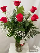 traditional half dozen red roses  - Half Dozen Premium Roses with  Filler in a Mini Ginger Vase  