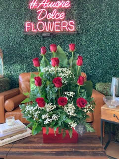 Classic Beauty - Classic and timeless long stem red roses arranged in a metallic red container. Elegant and Grand.