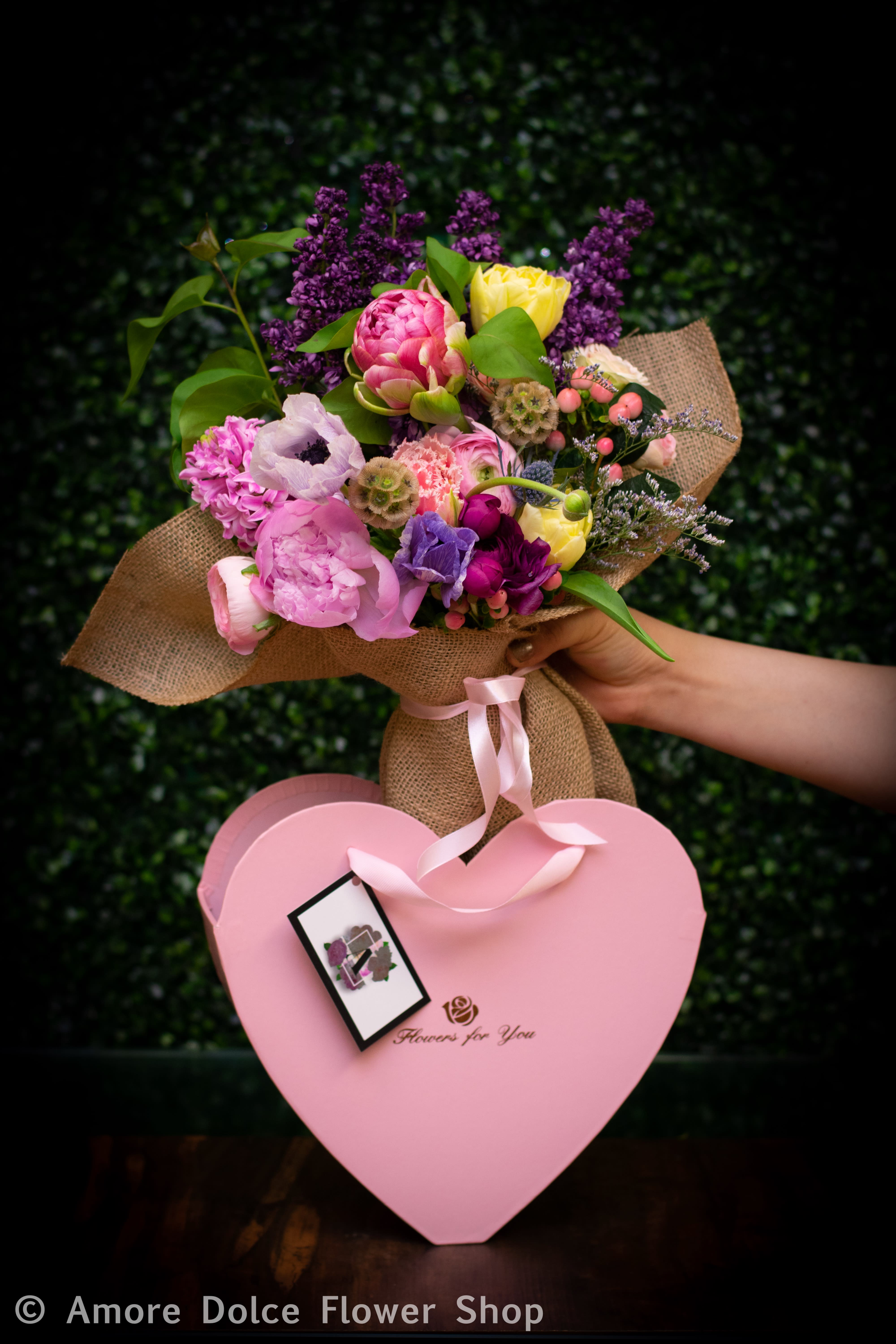 heart box bouquet  - A beautiful custom designed bouquets  with assorted high end flowers.  