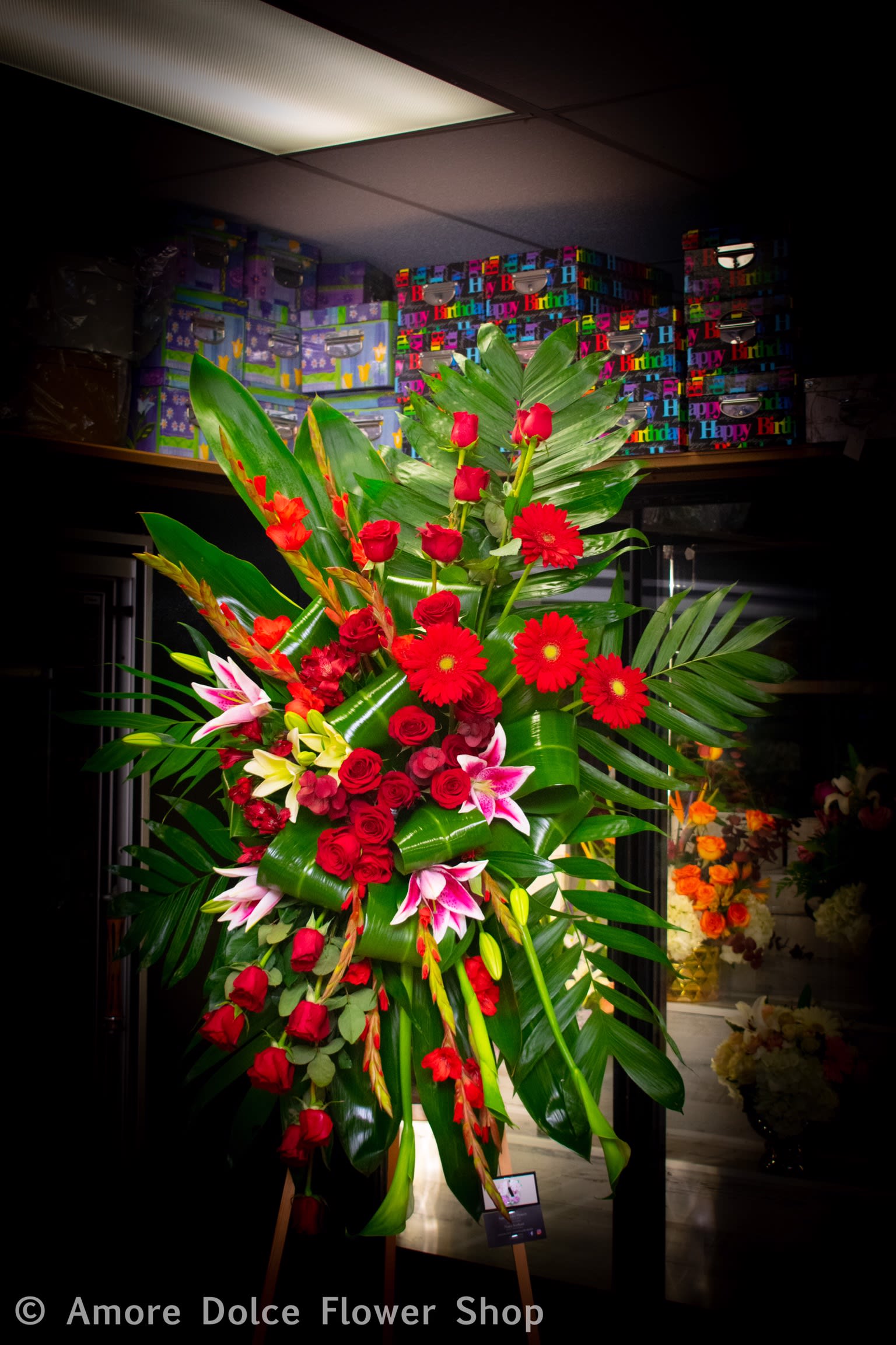 Abstract  funeral  -  Sympathy flowers arranged an abstract shapes colors of choice 
