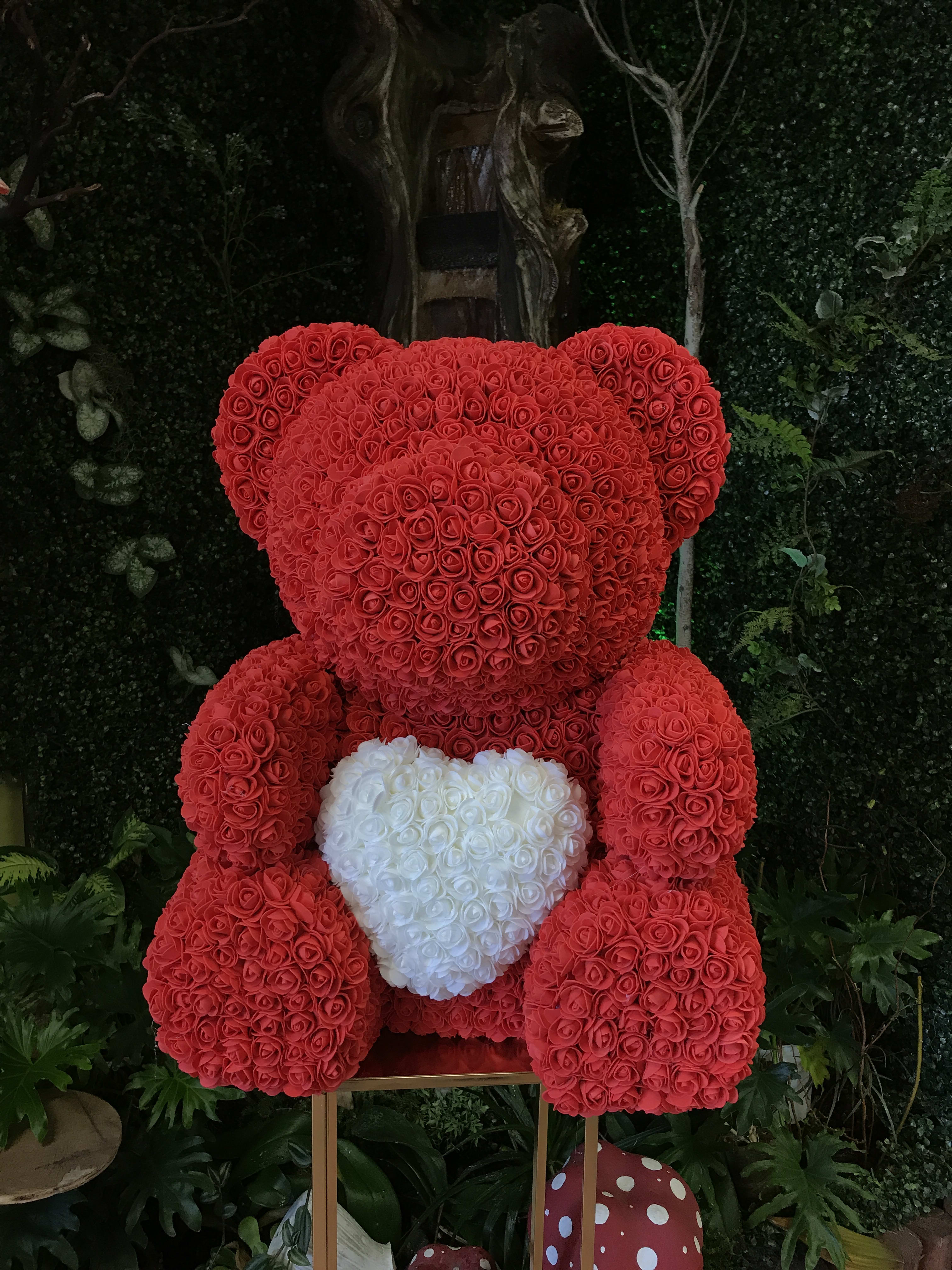Jumbo Rose Bear with Heart - Red Rose bear super sized! Instagram worthy size! Hand crafted individual artificial roses