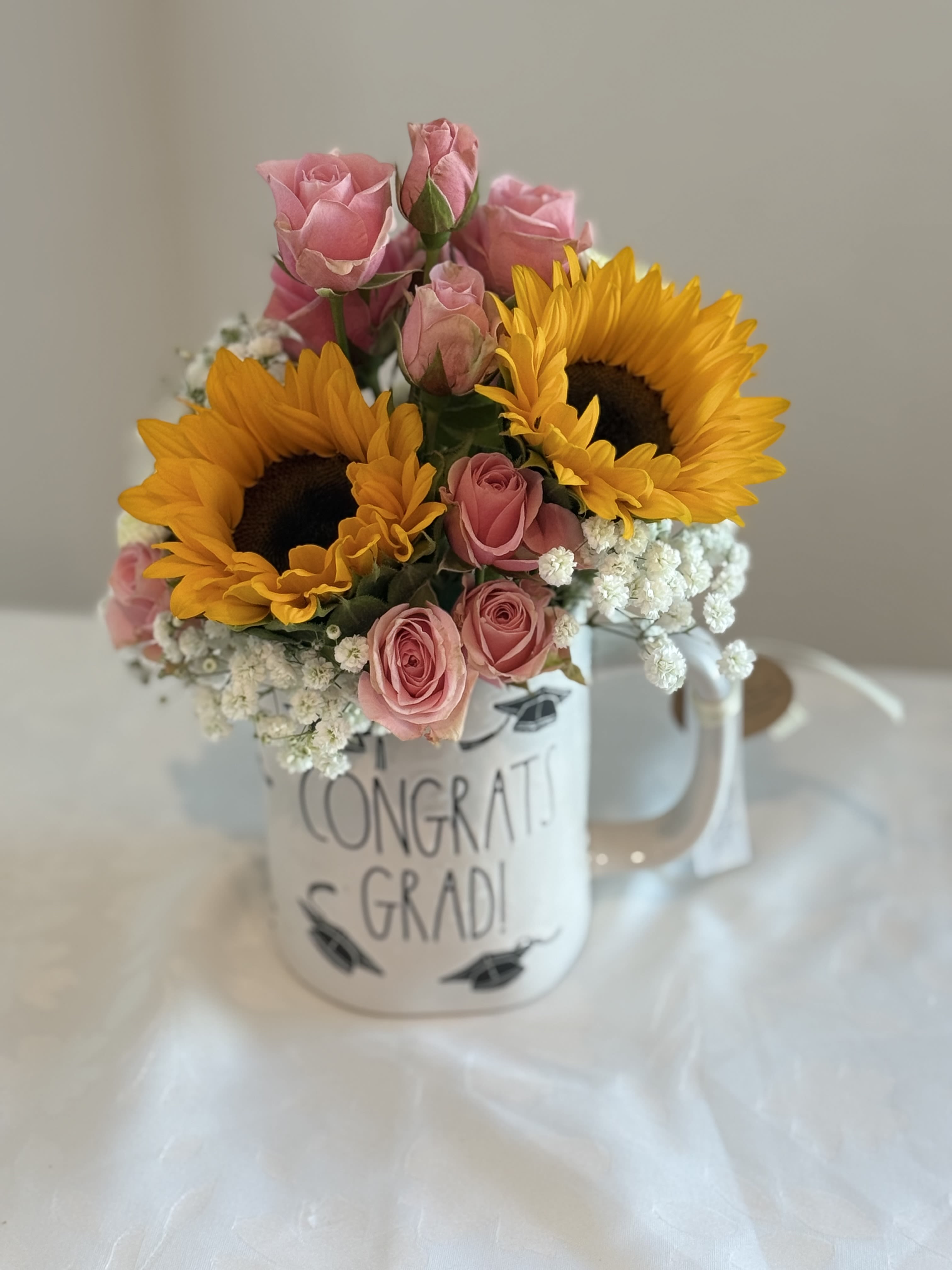 Graduation flower mug - Coffee mug filled with mix flowers 