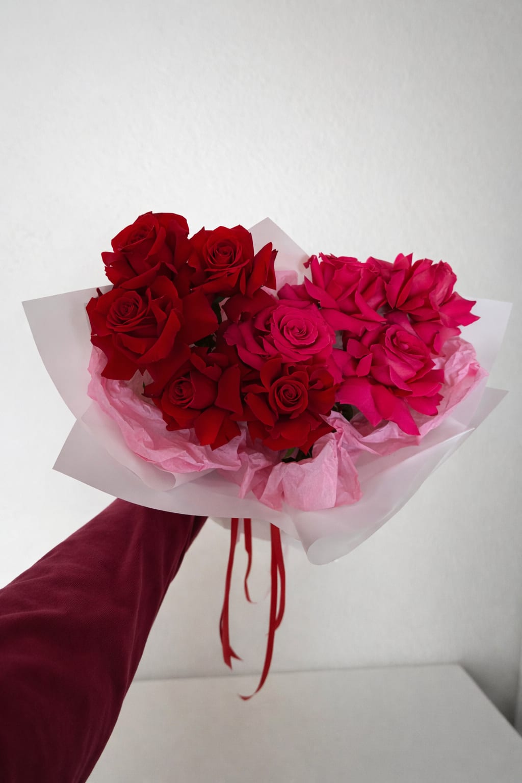 Red&amp;Pink Bouquet - A fresh bouquet of red and pink roses, beautifully wrapped and ready to gift. A perfect choice for love, celebration, or just because.