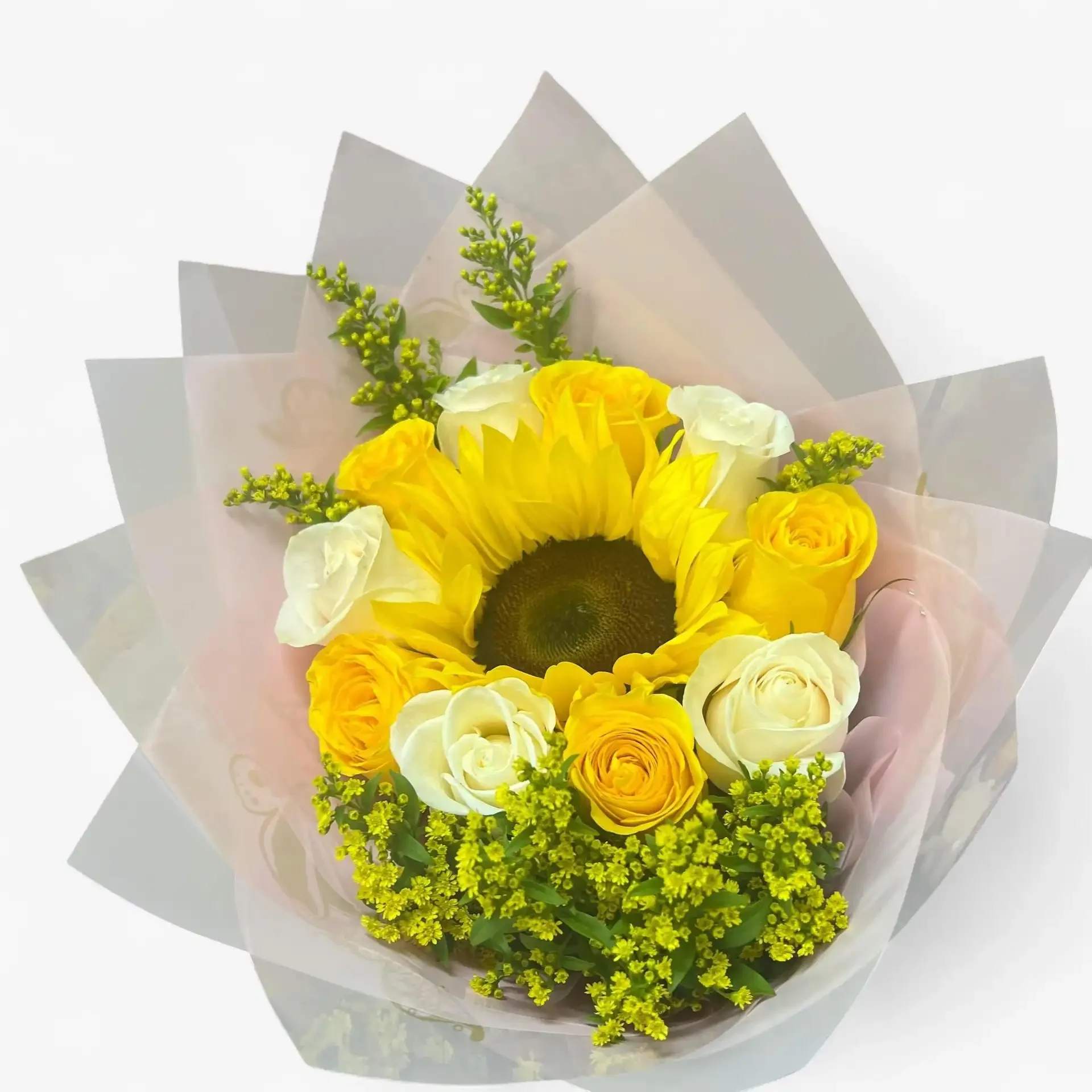 SPLENDOR WHITE AND YELLOW - 12 WHITE AND YELLOW ROSES  WHITE PAPER (THE DESIGN OF THE PAPER WILL VARY DEPENDING ON SUPPLY)