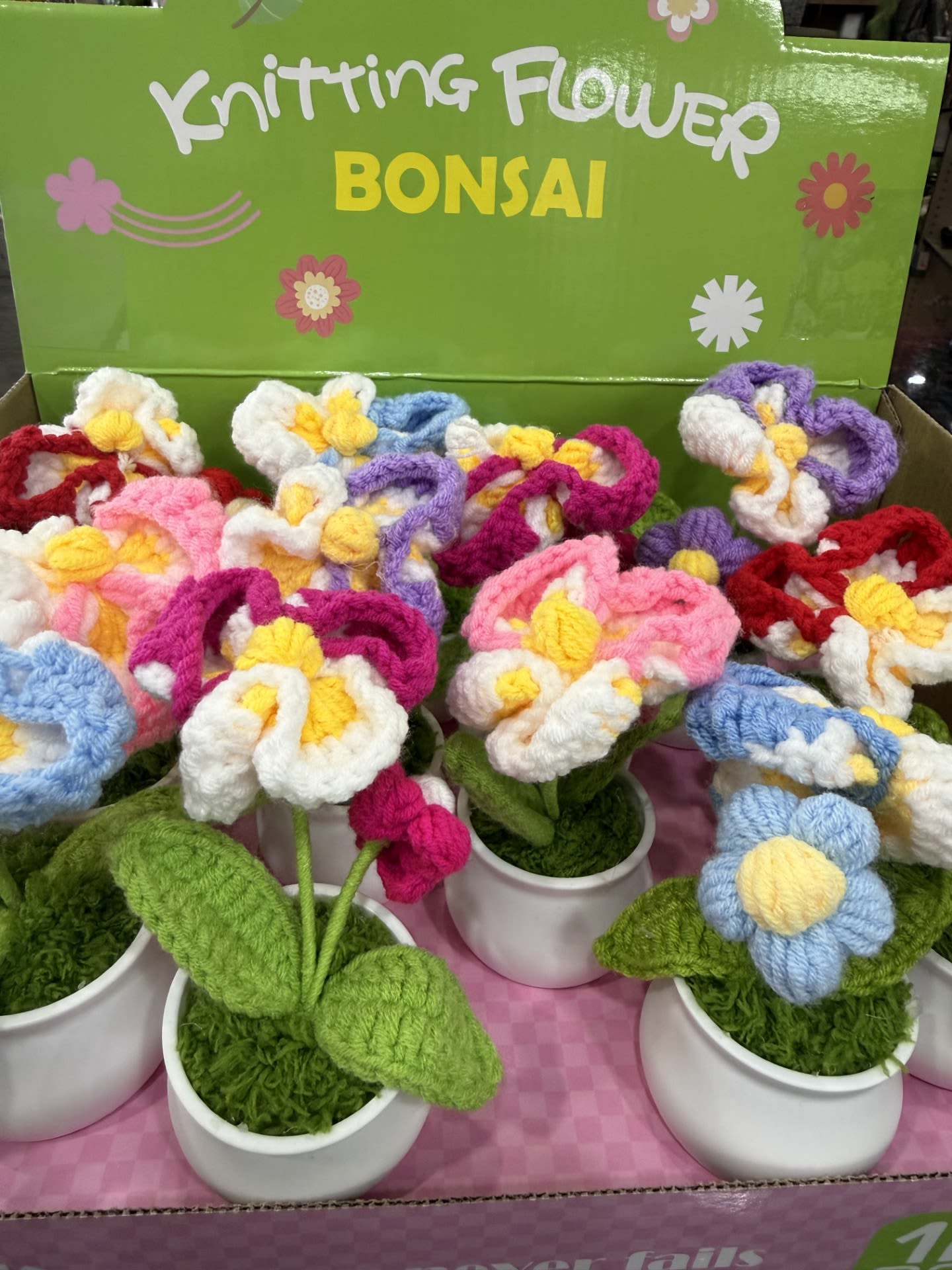 Knitting Flower Bonsai - Crocheted table top decor