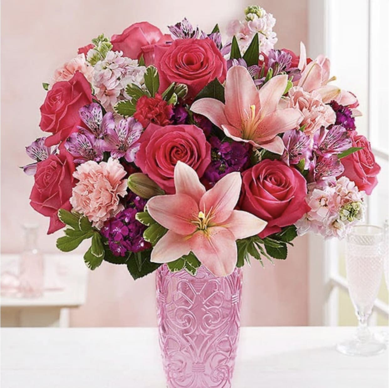 Sweetheart - Roses, Astro, Stock, roses and lilies with some carnations