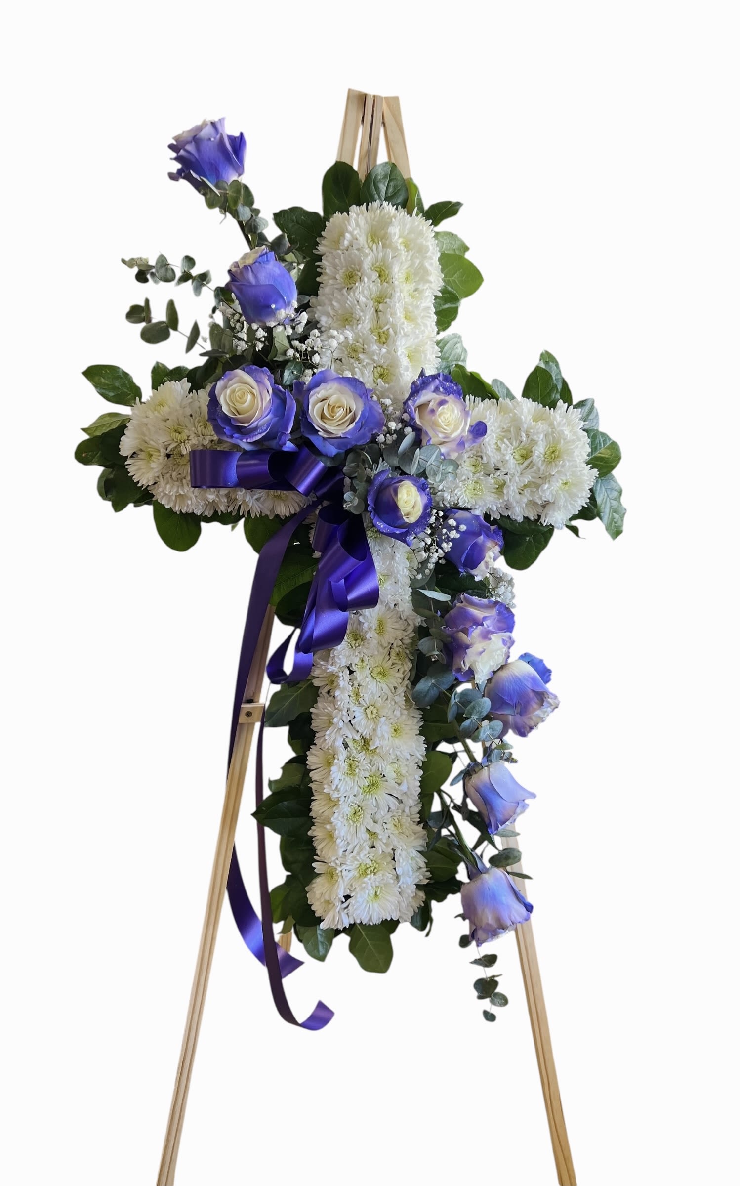 Purple roses cross arrangement  - Beautiful purple roses cross funeral arrangement made to express love, respect, and remembrance. ️