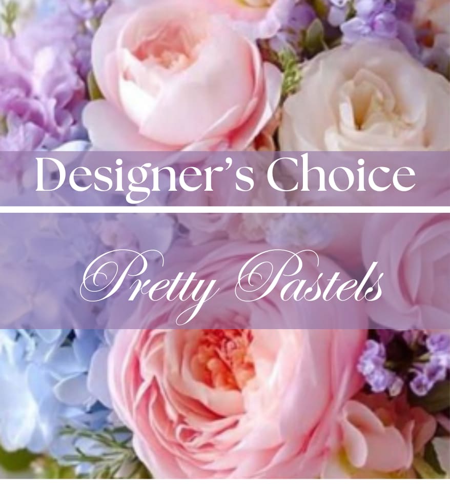 Pastel pink and lavender flowers with the words "Designer’s Choice" and "Pretty Pastels"