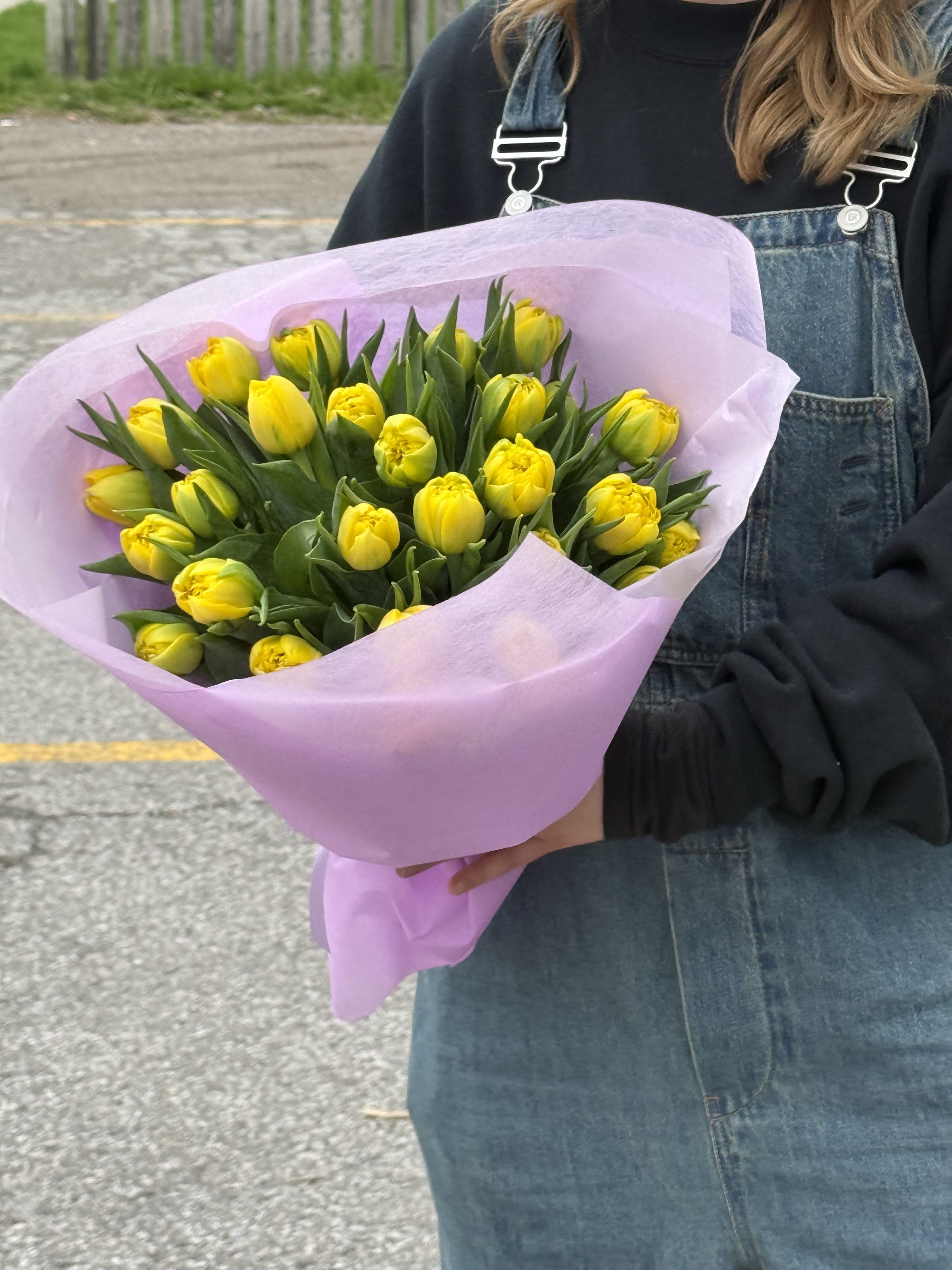 BP18 - Yellow Tulips with Wax Flowers Bouquet - Yellow Tulips with Wax Flowers Bouquet. 