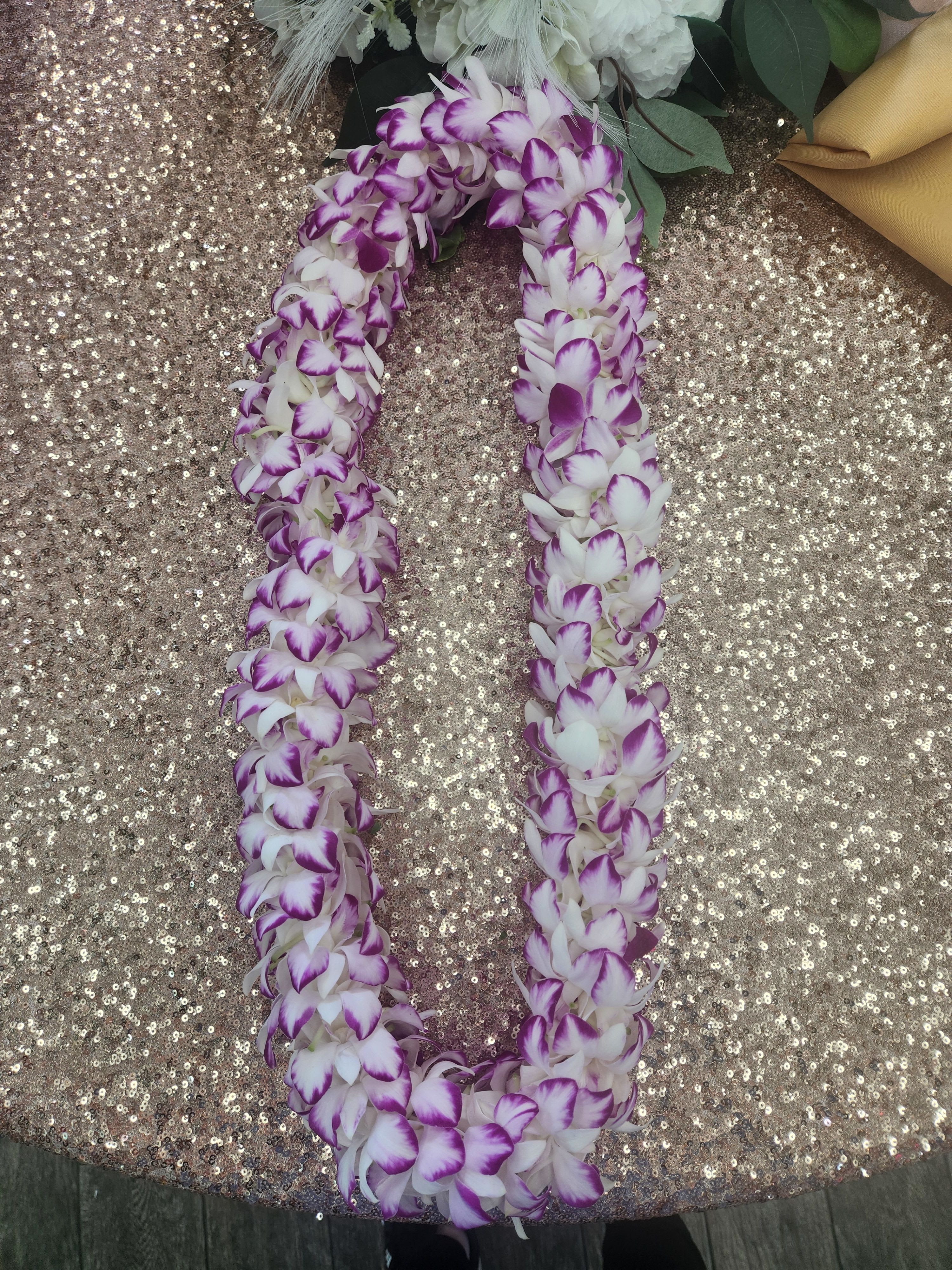 Hawaiian Lei - Flower lei - Fresh White and Purple Orchid Lei - - Orchid Lei -