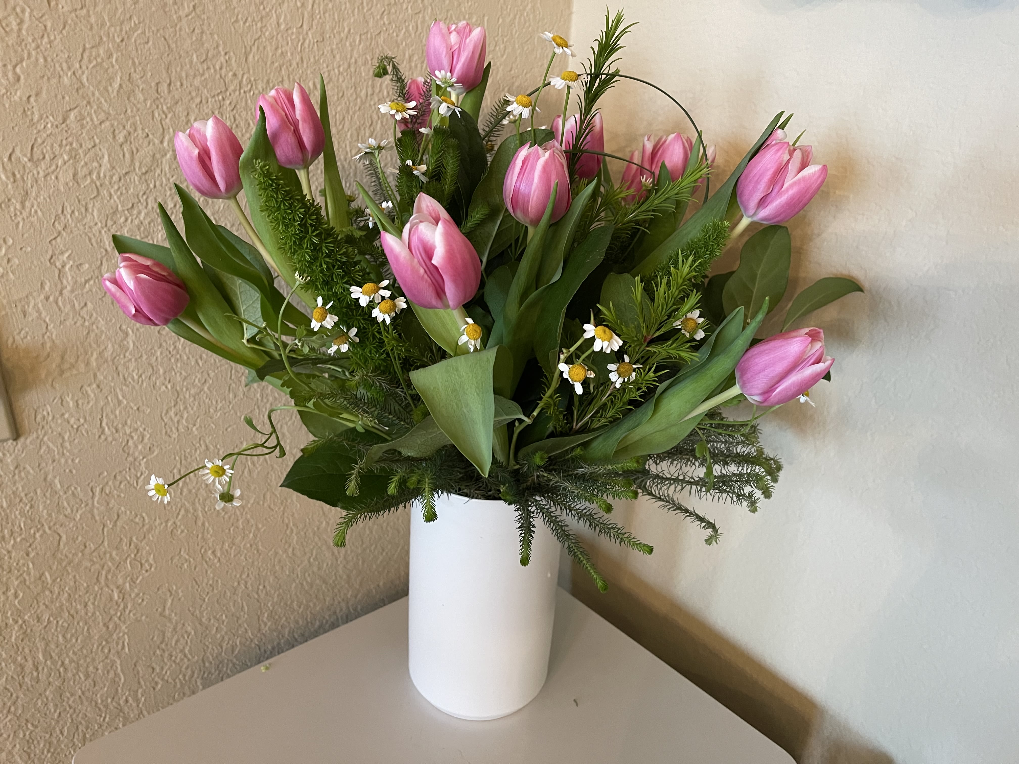 Tulip Field - Spring tulips in a white ceramic vase