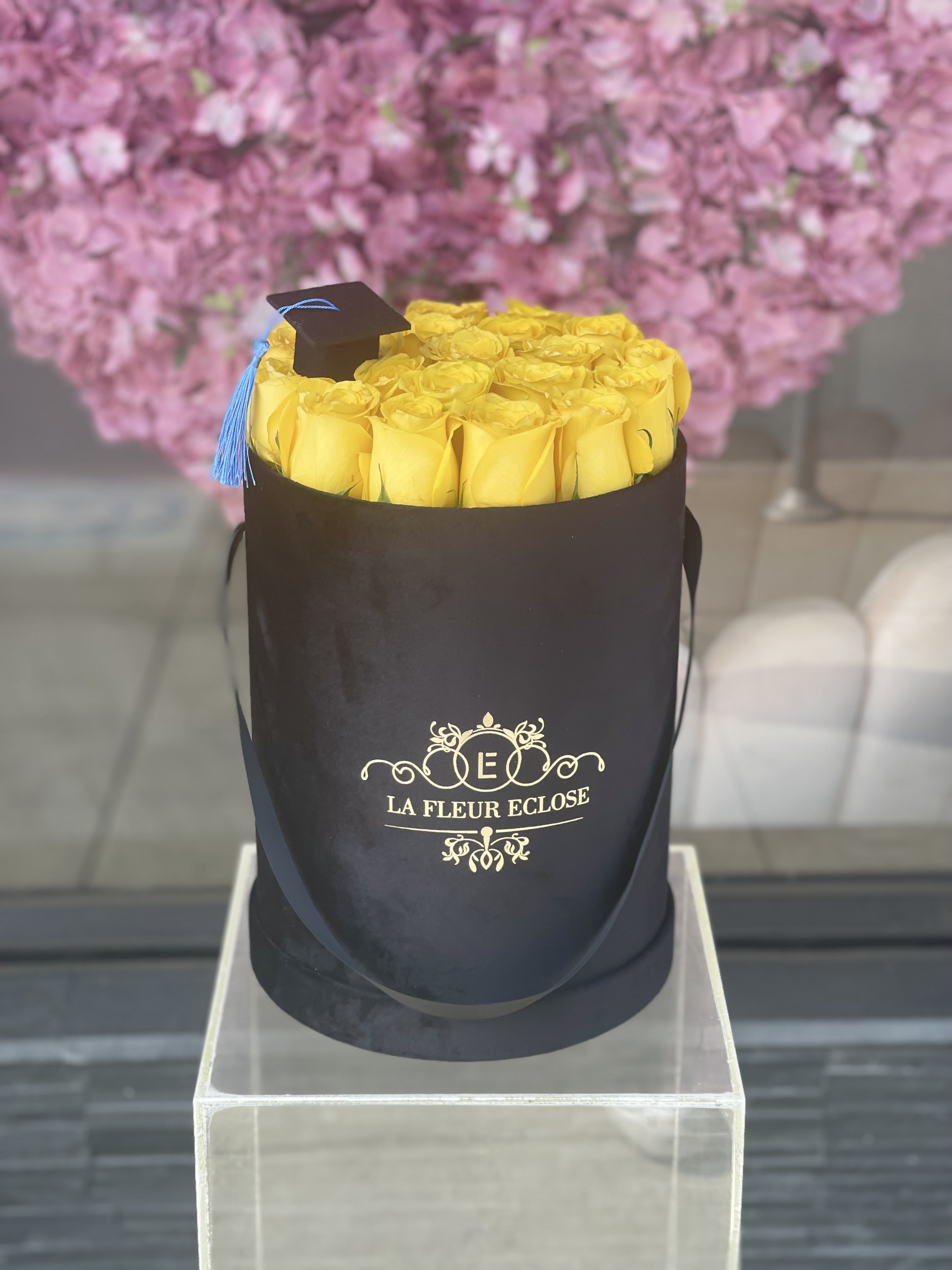 Graduation in Yellow - Beautiful yellow roses in our signature black box.