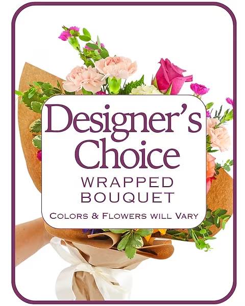 Designer's Choice Wrapped Bouquet - Let our master florists design something spectacular for you. By selecting our Designer’s Choice Wrapped Bouquet, you hand the creative reins over to our expert floral team. We custom-curate a one-of-a-kind arrangement using the freshest, most beautiful blossoms available in our shop today.