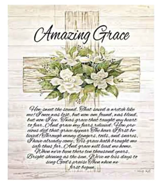 Amazing Grace Cross Throw - Bring comfort and solace with this beautifully woven throw of Amazing Grace. It will be secured on a 60 inch easel with a matching bow. Deluxe and Premium will include fresh flowers.