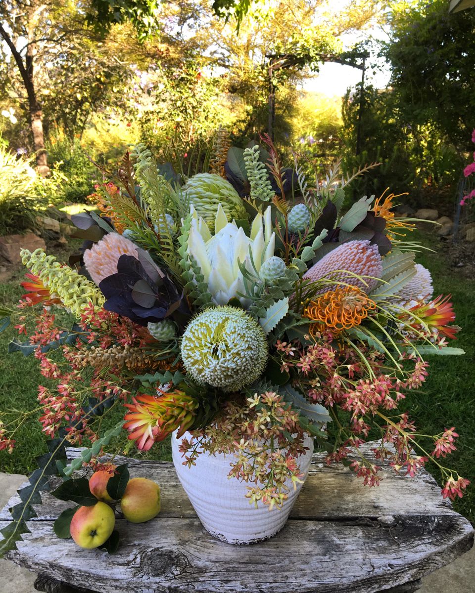 Large assortment of Protea &amp; Maui exotic blooms -  A jaw-dropping arrangement with the finest flowers in the world  with Sandy colored earthtones with white accent flowers for a timeless look  this beautiful arrangement is made with love &amp; peace  this outstanding floor arrangement is perfect for a tranquil feeling in the home 
