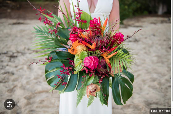 True loves kiss simple wedding in your color palette - This gorgeous selection of tropical blooms will delight the senses and fill your special day with exotic blooms and tropical kisses. The floral package includes   .tropical Bridal bouquet at $350 value   .six small table arrangements at $450 value  . Extra long green lei With floral twist $175    .two piece, tropical floral archway at $1000 value   .$100 set up  fee   .at the end of checkout you’ll be charged about $25 depending on ZIP Code for gasoline  .   Your total will be $2270  The taxes will be added on to your order at the end of checkout     All  arrangements will be in the style and color palette of your choosing  . please add your wish list of flowers at the end of checkout  in the special instruction box or notes for the florist 