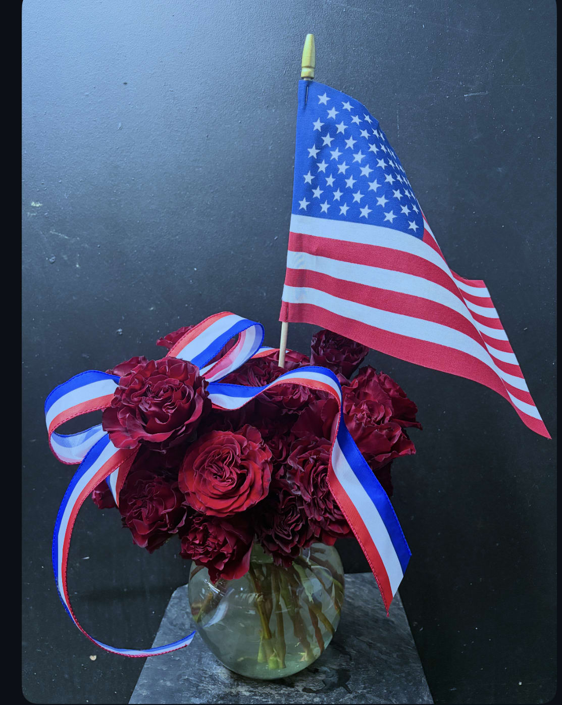 Liberty - Red roses, flag,  ribbon.