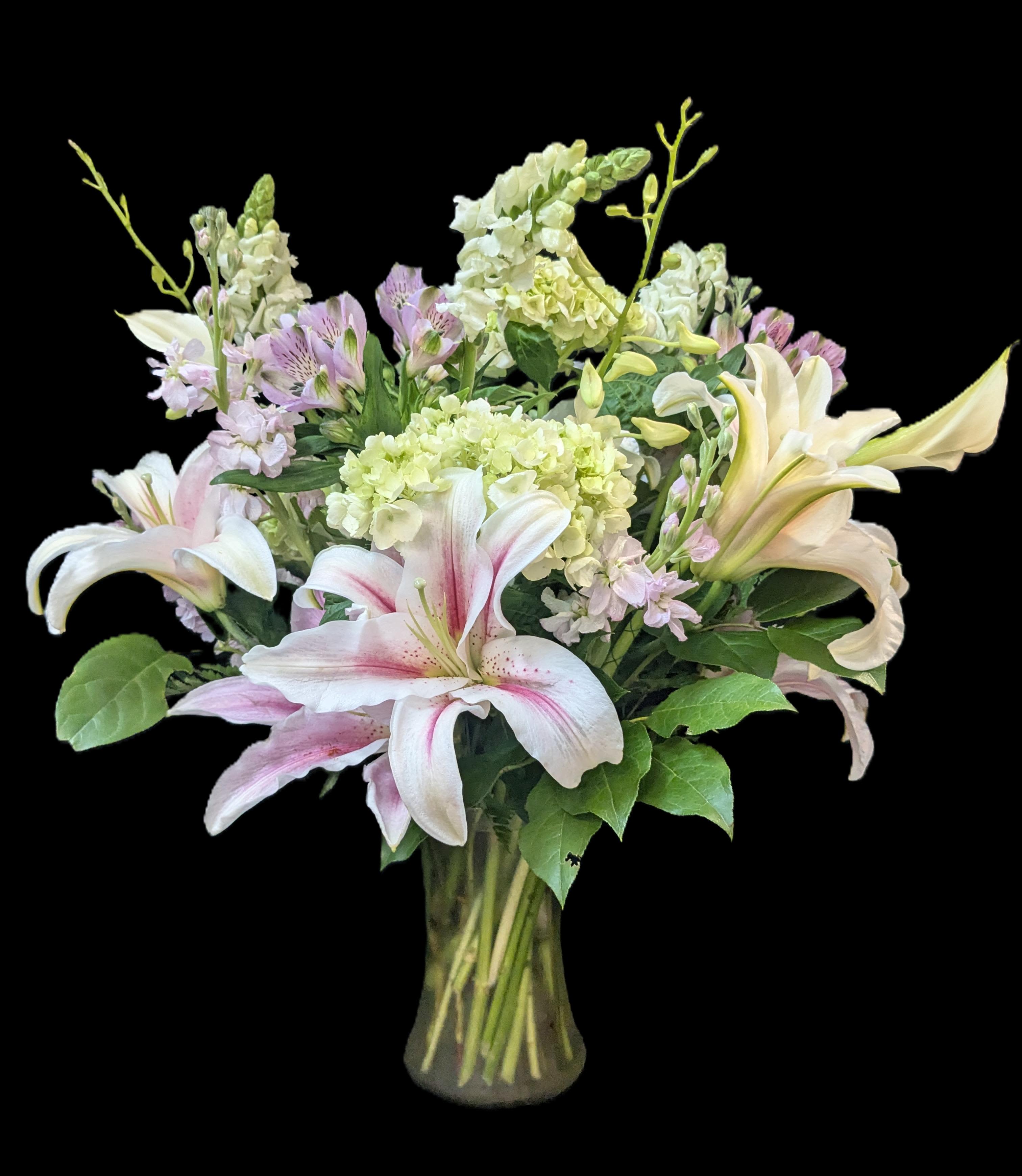 Love and Lilies - Lilies and hydrangeas with other elegant blooms, the most romantic combination