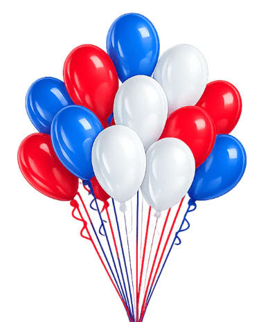 Kempsville H.S. Balloon Bouquet - 12- 12in red, silver, and royal blue balloons all tied to a festive weight. Add a mylar balloon, stuffed animal, and accessory to your order.