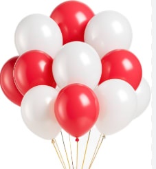 Lake Taylor H.S Balloon Bouquet - 12- 12in red and white latex balloons all tied to a color coordinated festive weight. Add a mylar balloon, stuffed animal, or any accessory