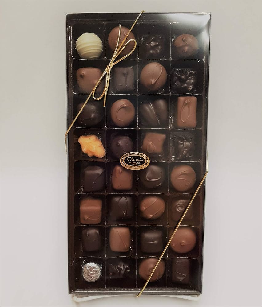 Oliver's Assorted Chocolates - A box of assorted chocolates from Batavia's own Oliver's Candies. Please choose between 15 or 32 pieces.