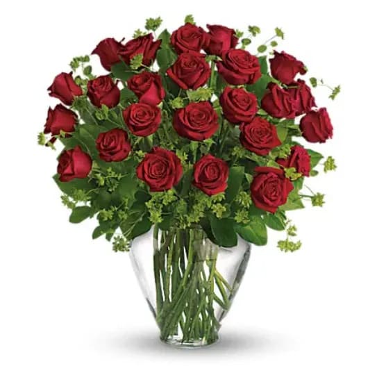 My Perfect Love - Long Stemmed Red Roses - When it comes to romance, the red rose rules! And when it comes to delivering romance in a big way, two dozen gorgeous red roses are a brilliant choice. Twenty-four stunning red roses are arranged with greenery and delivered in a feminine vase.   Orientation : All-Around  