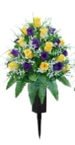 Yellow and Purple Cemetary Cone Bouquet  - Cemetary cone bouquet comes in yellow and purple silk roses for a beautiful grave site appearance