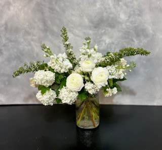 Monochromatic - All white arrangement in glass vase