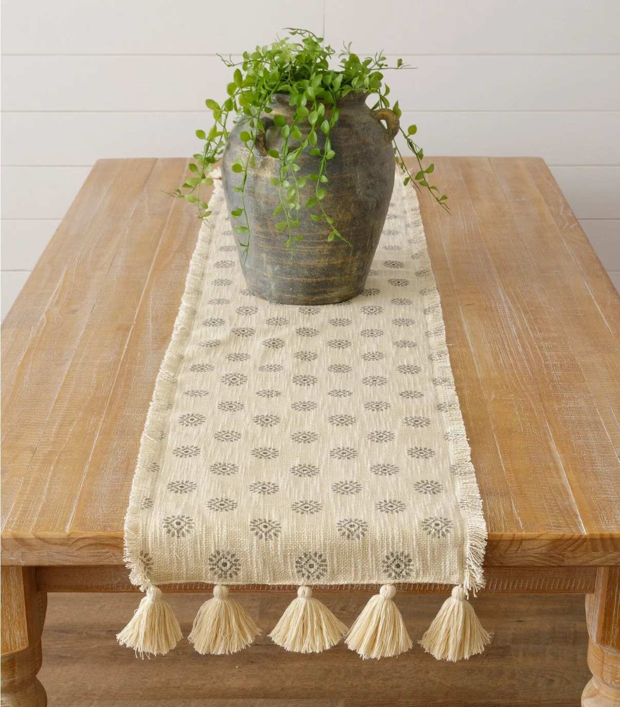 Medallion Table runner with Tassels - 56" x 13" table runner with a medallion pattern