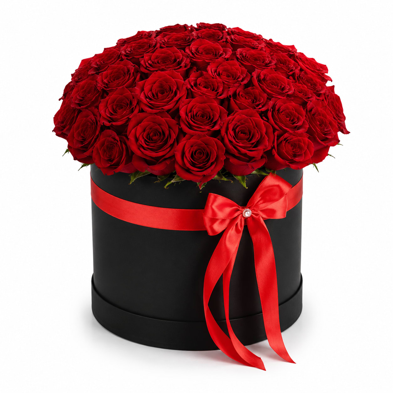 Midnight Romance Rose Box - A breathtaking arrangement of luxurious red roses artfully designed in an elegant black keepsake box and finished with a satin red ribbon. This sophisticated design symbolizes passionate love, romance, and timeless beauty, making it the perfect gift for anniversaries, Valentine’s Day, proposals, birthdays, or unforgettable romantic moments.