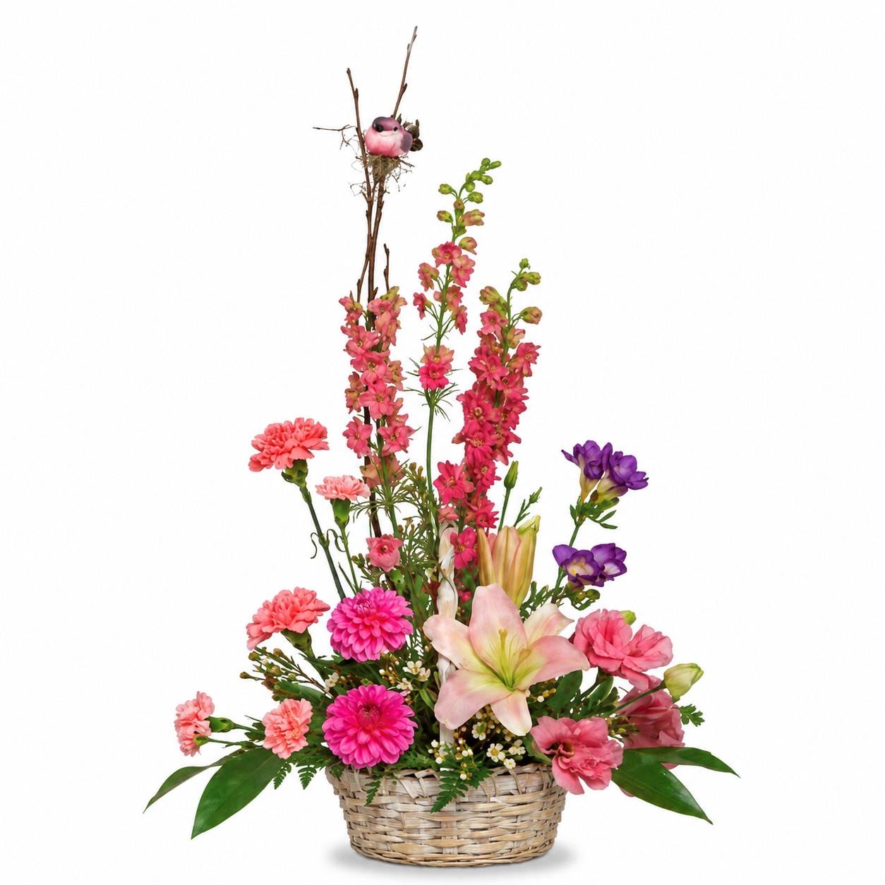 Jump for Joy Basket  -  Pet Friendly? Yes — specific flowers not listed, so unknown pet safety.  Keep out of reach; avoid homes with curious cats and dogs.   Human Allergy Note : No major allergy-triggering flowers noted. As a precaution, avoid placing near bedding if sensitive.   Care &amp; Longevity : Trim stems and change water every 2–3 days. Keep in a cool area away from direct sun, heat, or vents. Remove fading blooms promptly. Basket arrangements benefit from gentle watering/misting rather than submersion.   Best Occasions &amp; Situations : - Birthday celebrations - Congratulations - Get well / cheer up a loved one - Just Because / thoughtful surprise - Baby showers or welcome gifts - Spring or summer holiday gifts (Easter, Passover) - Thank You gestures - Romantic pick-me-up   Why Customers Love It : - Bright, cheerful color palette that lifts moods instantly - Ready-to-display rustic basket adds charm and elegance - Fresh, premium blooms carefully selected for visual impact - Versatile gift for multiple occasions - Handcrafted arrangement ensuring joyful presentation
