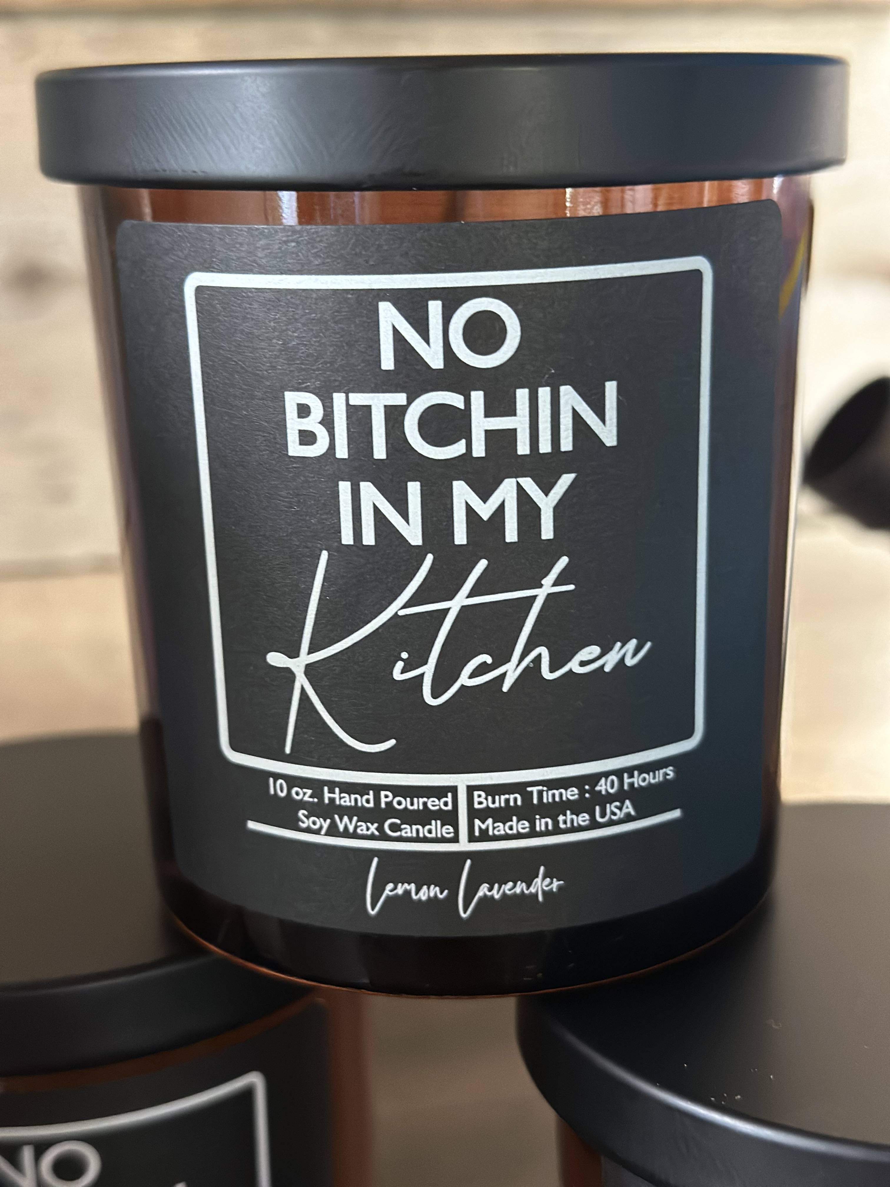 Black soy candle jar with a bold profanity label