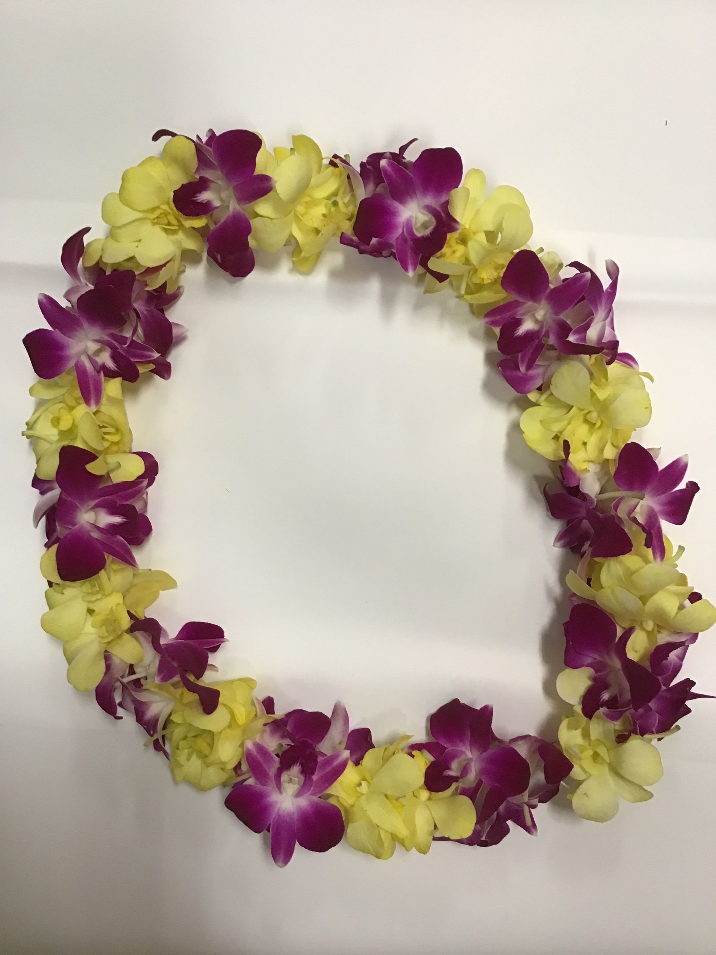 Lei 28 - This lei made with yellow and purple dendrobium orchid 