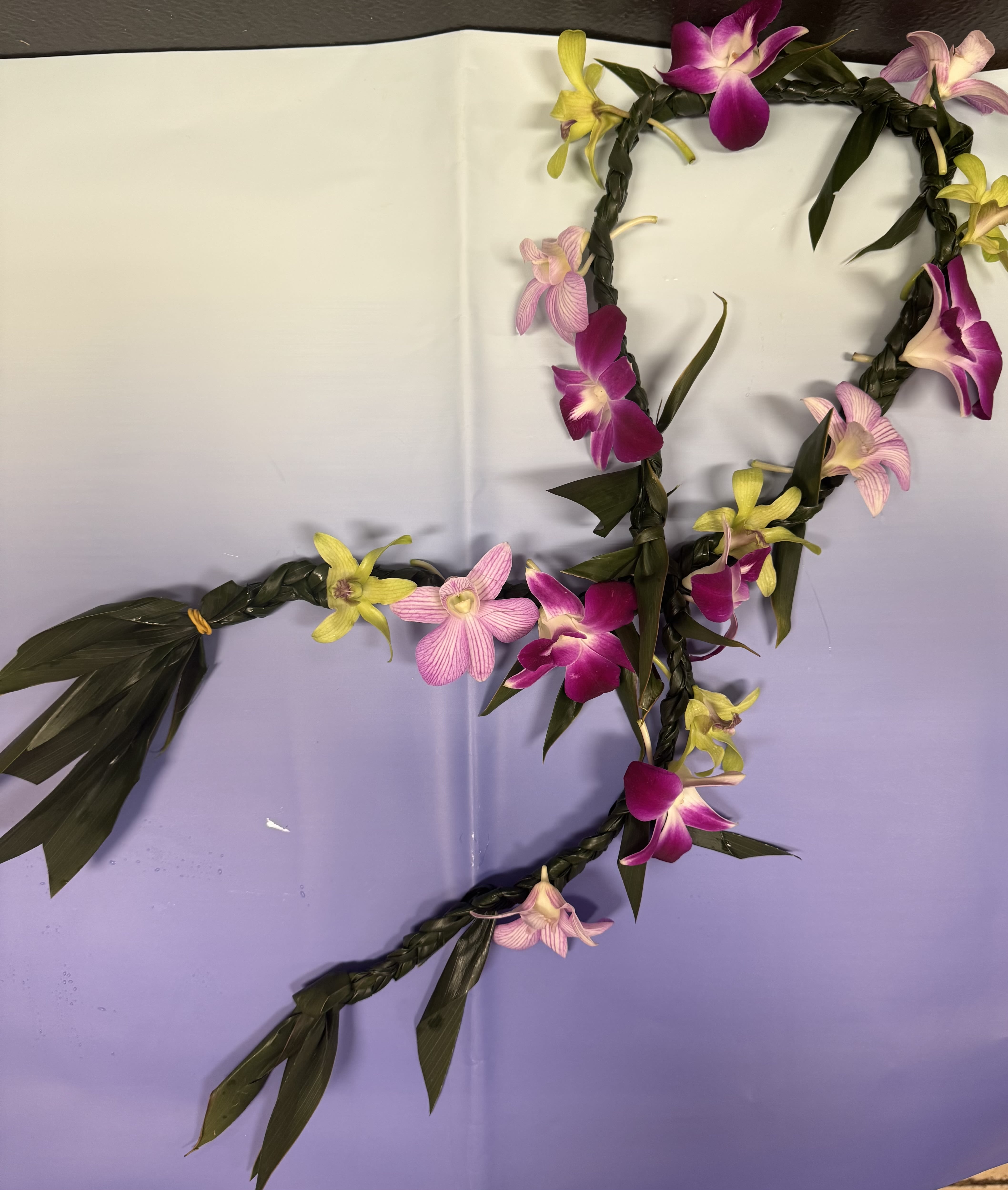 Lei 31 - This beautiful lei made with mix colors dendrobium and to leaf 