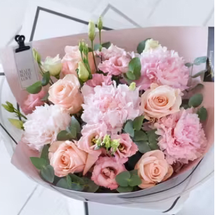 Beautifully Simple Peony Bouquet - At least four fluffy pink peonies plus co-ordinating summer pastel blooms. 