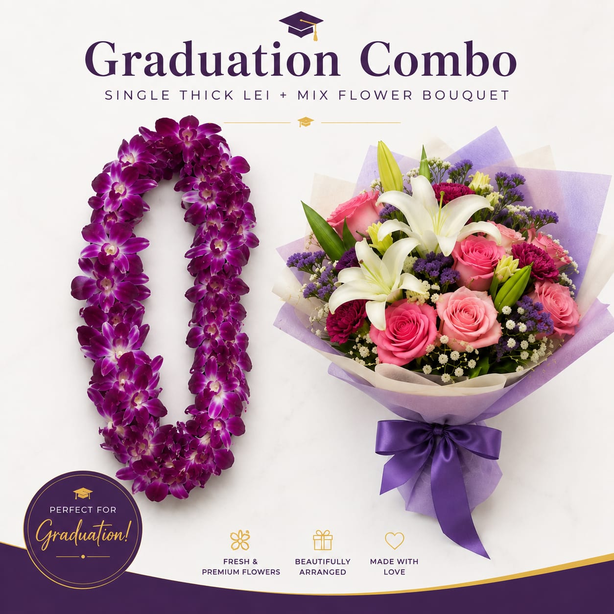 Graduation Combo #2 - Bouquet and Lei will be delivered approximately as pictured. 