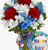 Father's Day Bouquet - This cute bouquet comes in red, white, and blue flowers with a mini Father's Day mylar. 