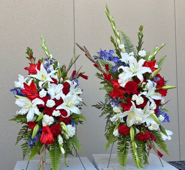 *Special Order* Pair of small standing sprays - Red white and blue grave spray