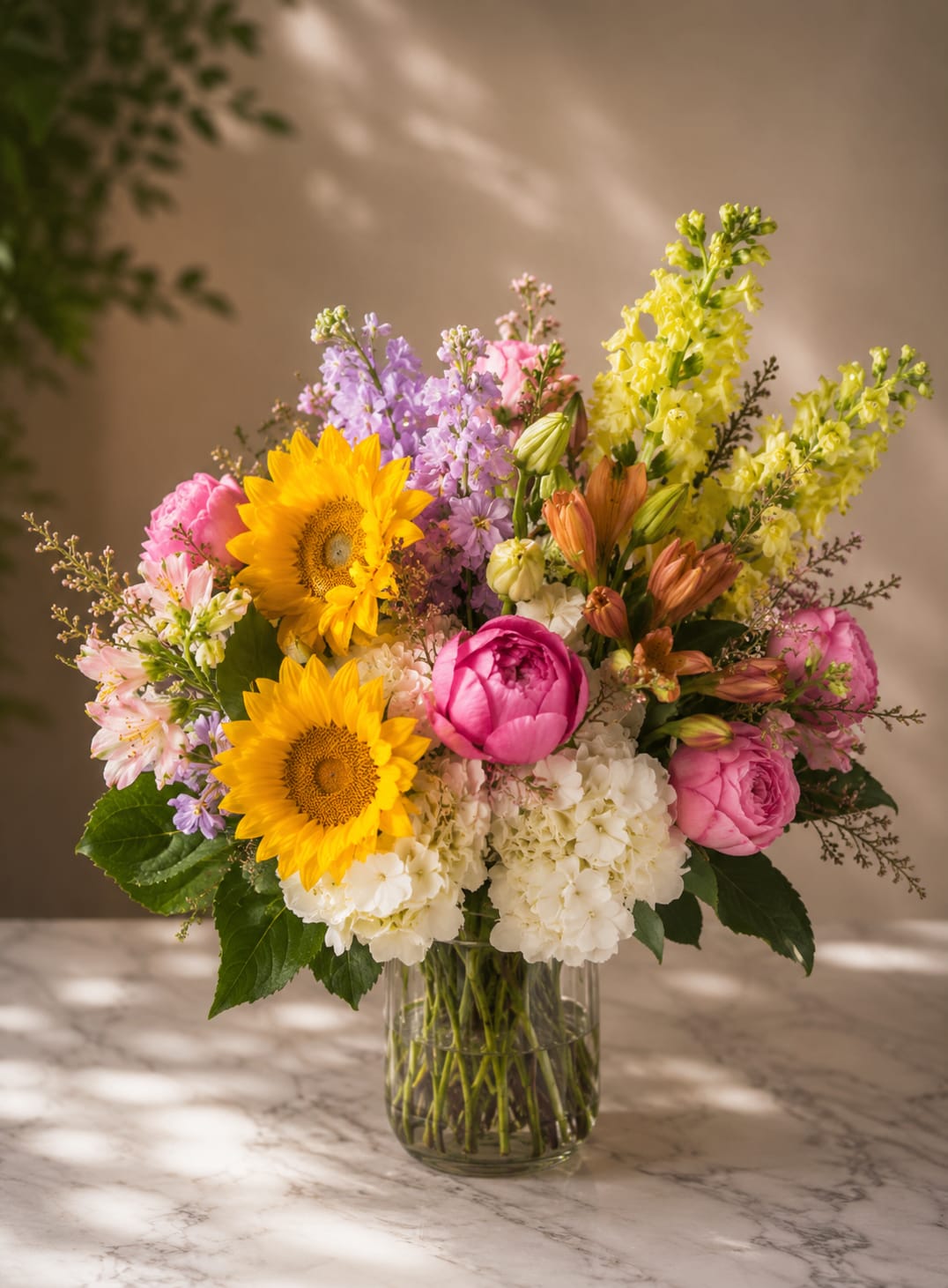 Color me Beautifully - Color their world with this beautiful Spring Bouquet of lilies, roses, stock, and sunflowers.