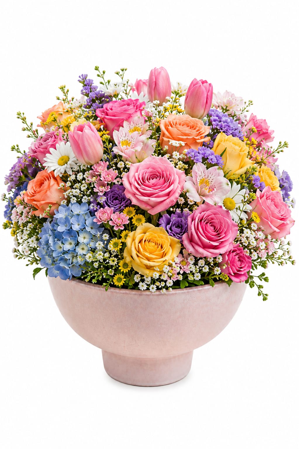 Summer Tide - Summer Tide is a cheerful designer’s choice arrangement filled with vibrant seasonal blooms in soft coastal tones. Designed in a keepsake bowl vase, each arrangement is uniquely created with the freshest flowers available in-store. Perfect for birthdays, celebrations, or just because.