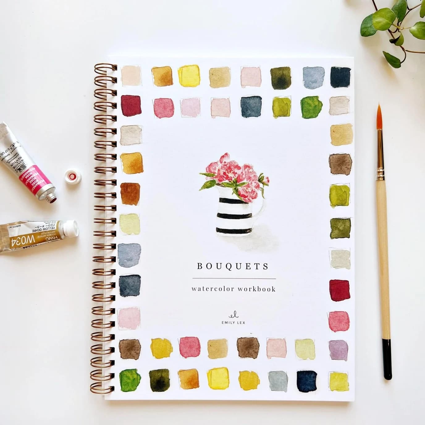 Bouquets Watercolor Workbook - Spiral-bound watercolor workbook with step-by-step instructions 
