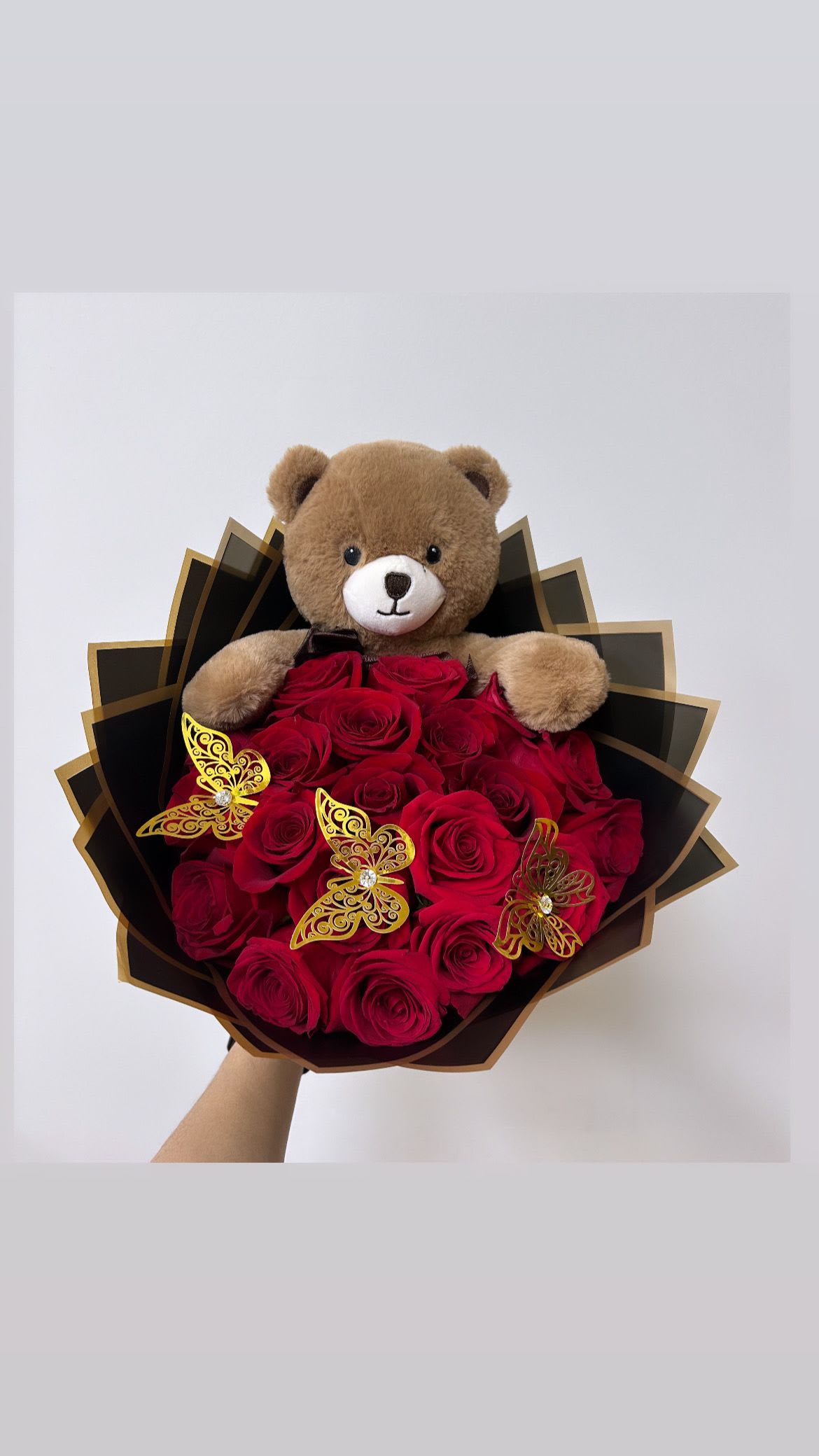 Bouquet with bear - Ramo de 25 rosas  oso  