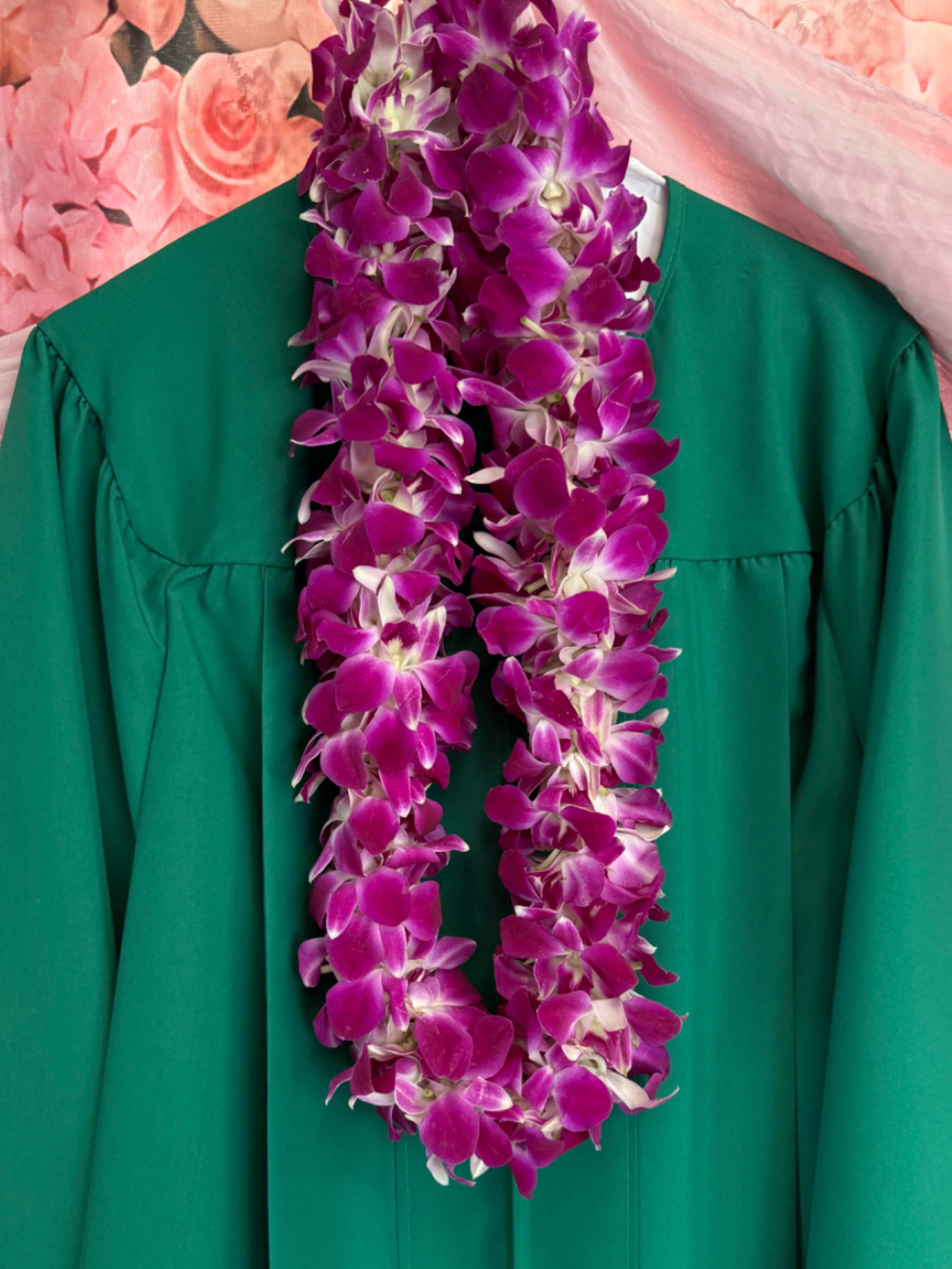 Orchid lei - Graduation lei, need to call for color availability. Some colors include white, purple, pink or customized more than one color may be available. 