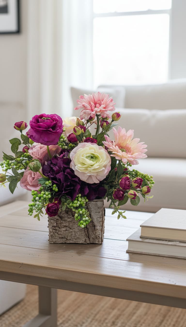 Rustic Birch Silk Centerpiece - This is a silk arrangement meaning artificial, not real flowers. These cannot be altered.
