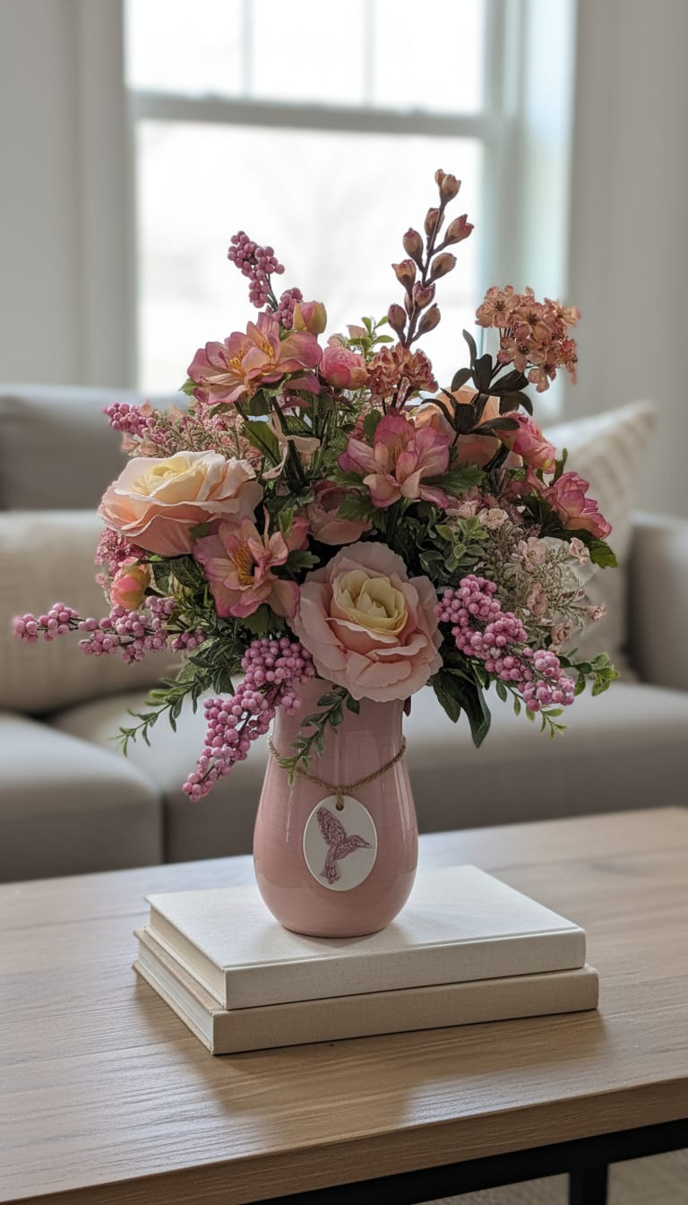 Whimsical Hummingbird Silk Arrangement  - This is silk meaning artificial arrangement. This arrangements cannot be altered.