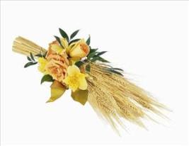 Yellow floral bouquet with wheat-like accents