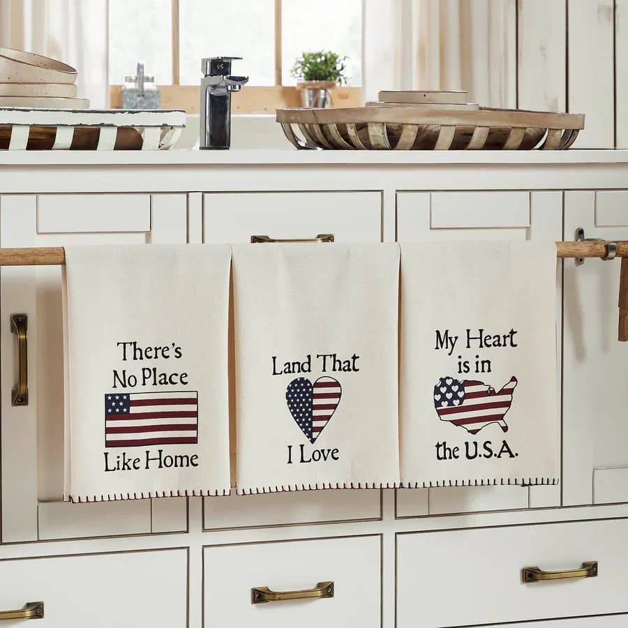 The Land That I Love Tea Towel Set of 3 16x28 - Their generous 16x28 size makes them ideal for drying dishes, wiping surfaces, or adding a festive accent to countertops and tabletops. 