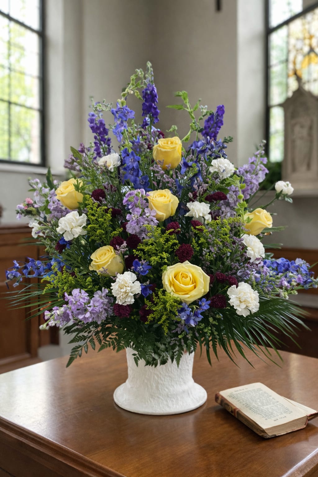 Mixed Sympathy Spray  - A timeless, one-sided funeral arrangement thoughtfully designed using the freshest seasonal flowers available. Our designers select premium blooms in soft, comforting tones to create a classic tribute suitable for funeral services, memorials, and celebration of life gatherings. Each arrangement is handcrafted in a traditional fan style, offering a full, balanced presentation that displays beautifully at the service.  Perfect for honoring a loved one, this sympathy arrangement provides a graceful expression of remembrance, comfort, and respect when words are not enough. Flower varieties and colors may vary based on availability, ensuring the highest quality and freshness with every design.  Available for local delivery to funeral homes, churches, and residences, this traditional sympathy arrangement is a trusted and elegant choice for sending condolences and support during difficult times. 